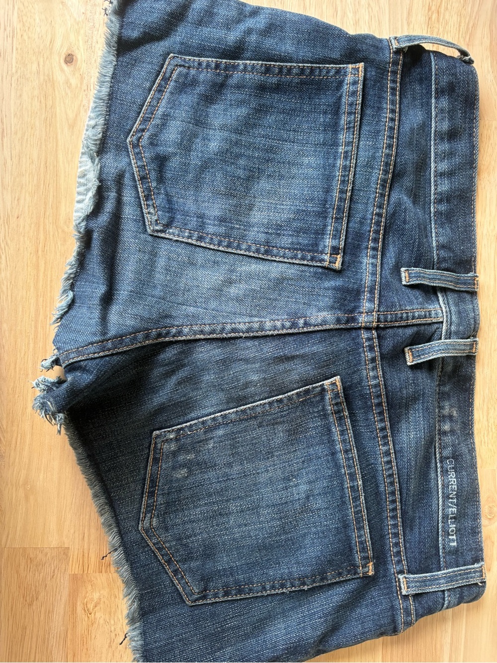 Current/Elliott Raw Hem Denim Cutoff Shorts in Blue Wash